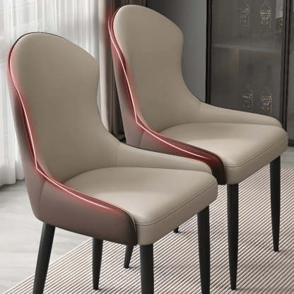 Minimalist Leather Upholstered Dining Chairs — off-white / Black/Gold