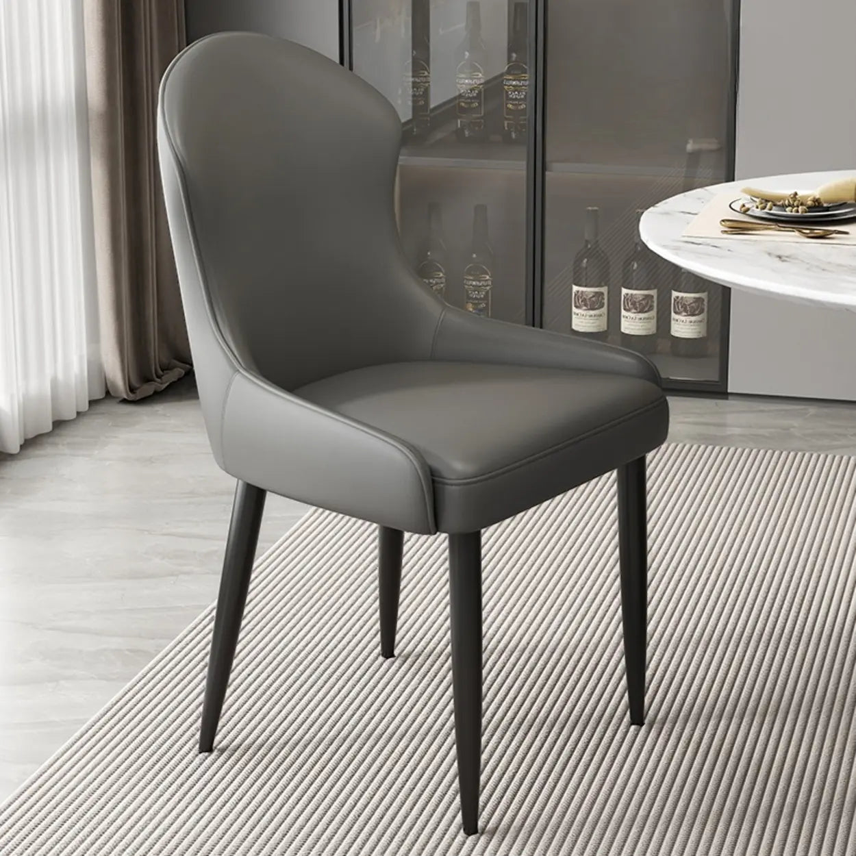Minimalist Leather Upholstered Dining Chairs — Brown / Black