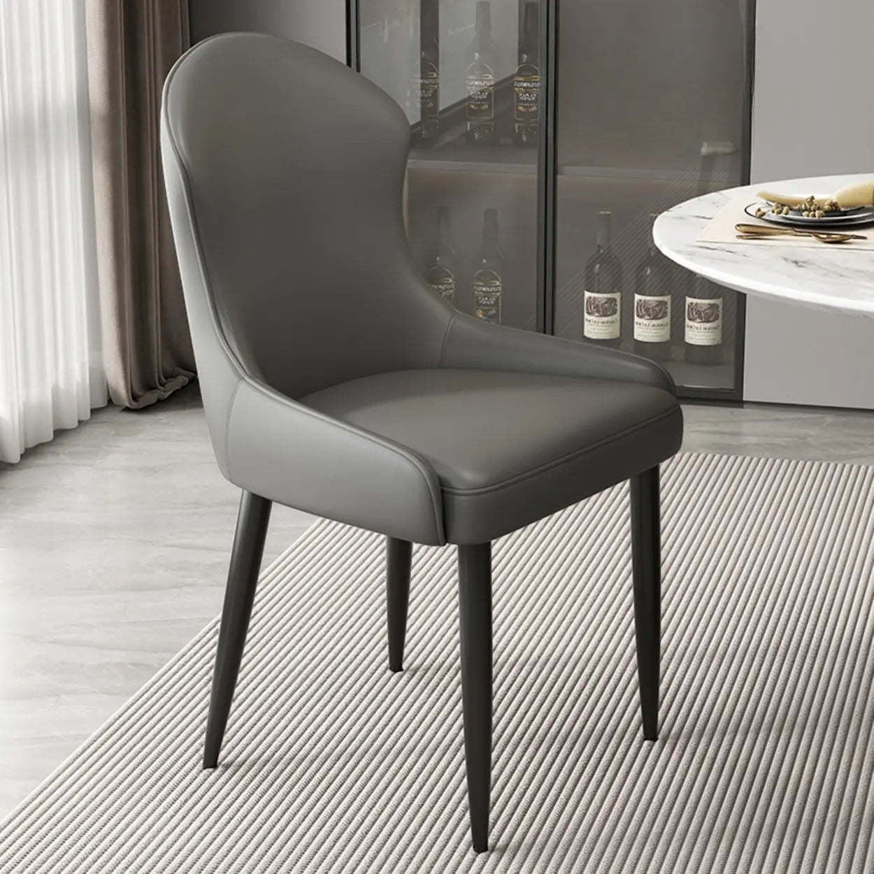 Minimalist Leather Upholstered Dining Chairs — Brown / Black