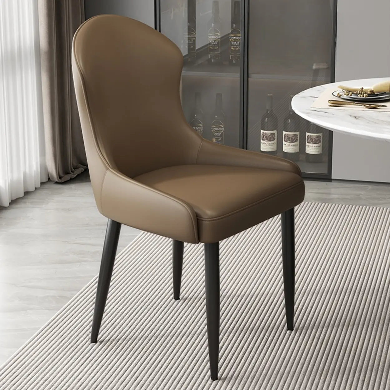 Minimalist Leather Upholstered Dining Chairs — Coffee / Black