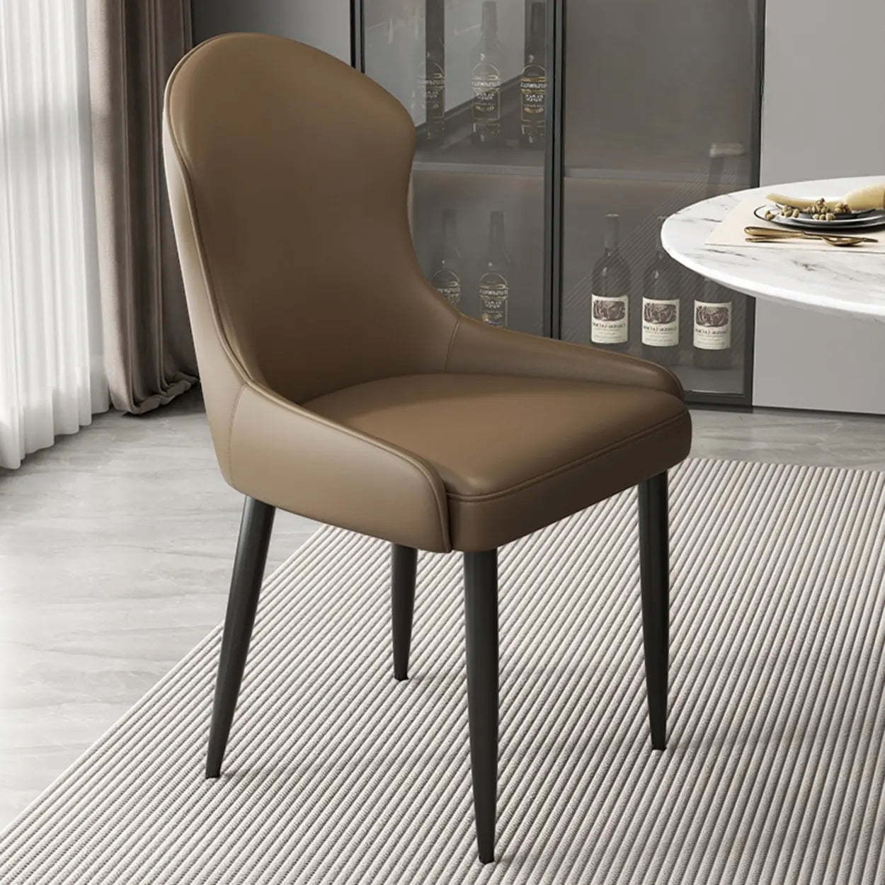 Minimalist Leather Upholstered Dining Chairs — Coffee / Black