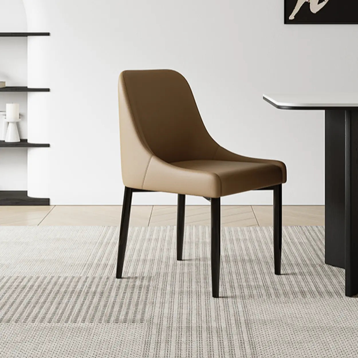 Minimalist Leather Dining Chair with Wood Legs