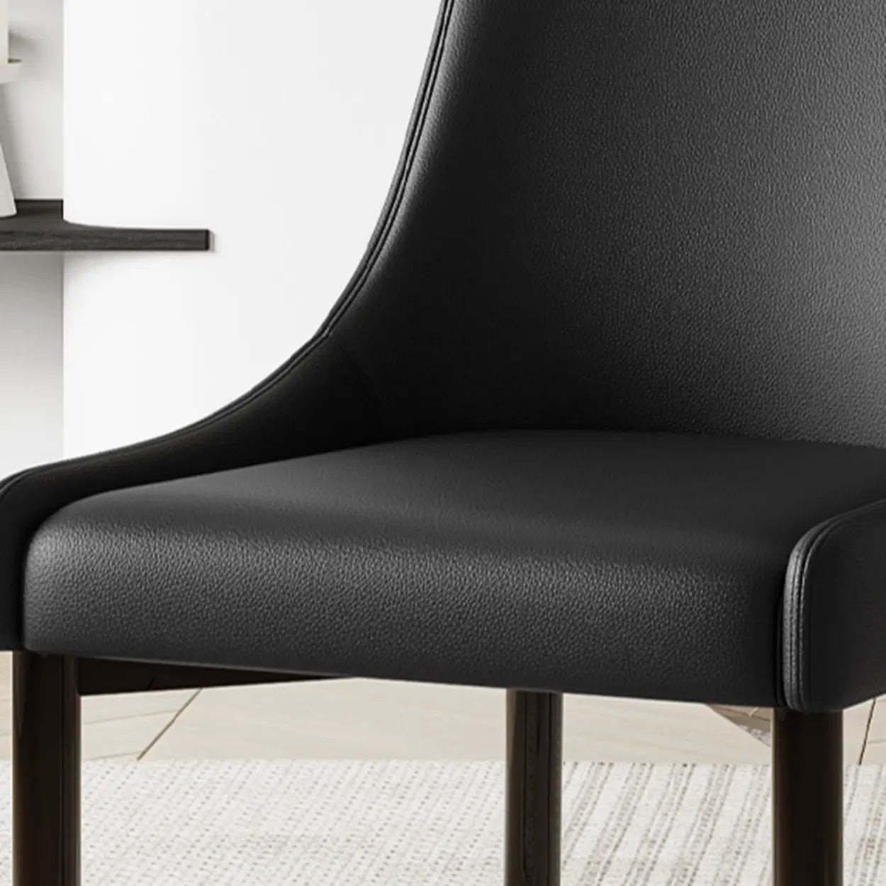 Minimalist Leather Dining Chair with Wood Legs