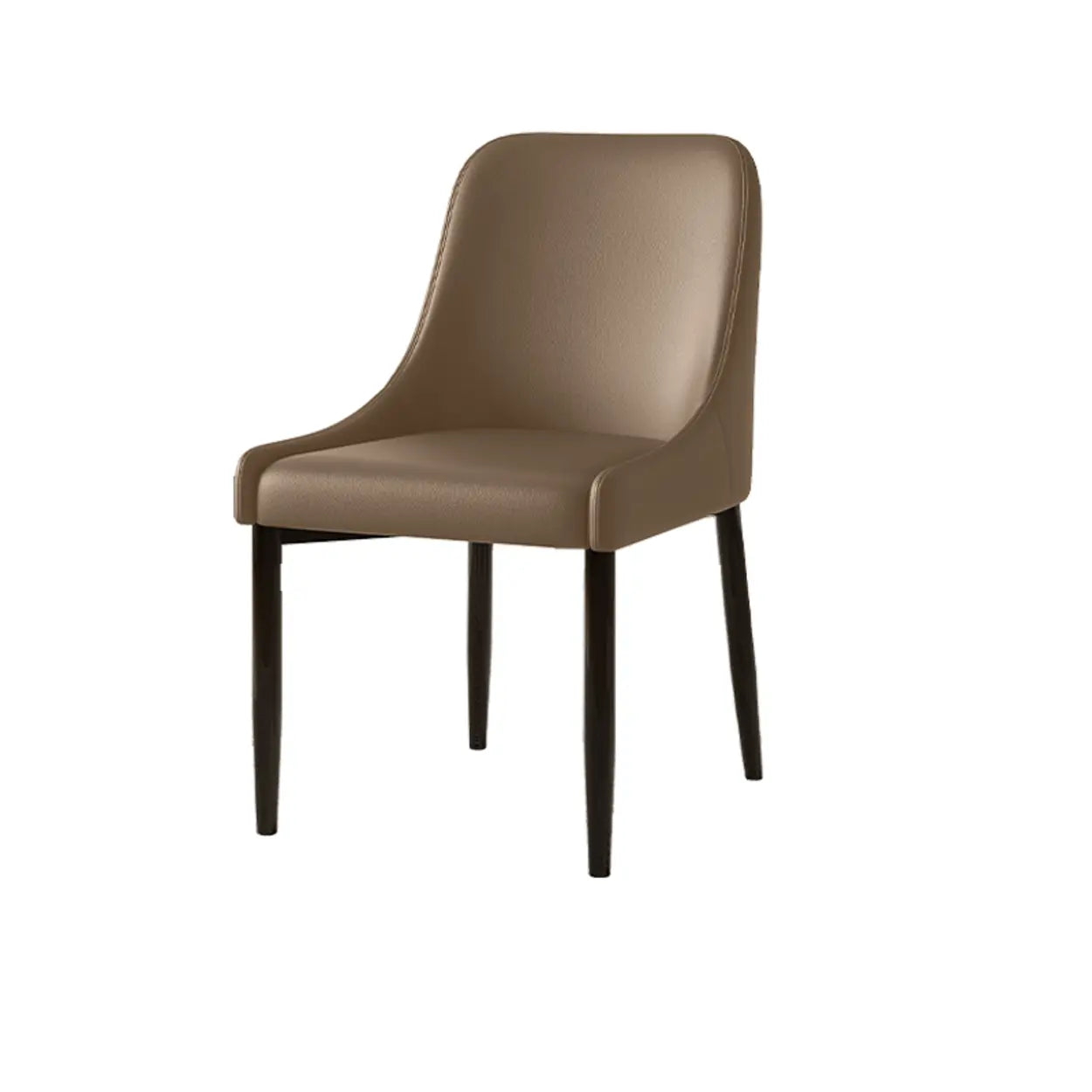 Minimalist Leather Dining Chair with Wood Legs — Brown