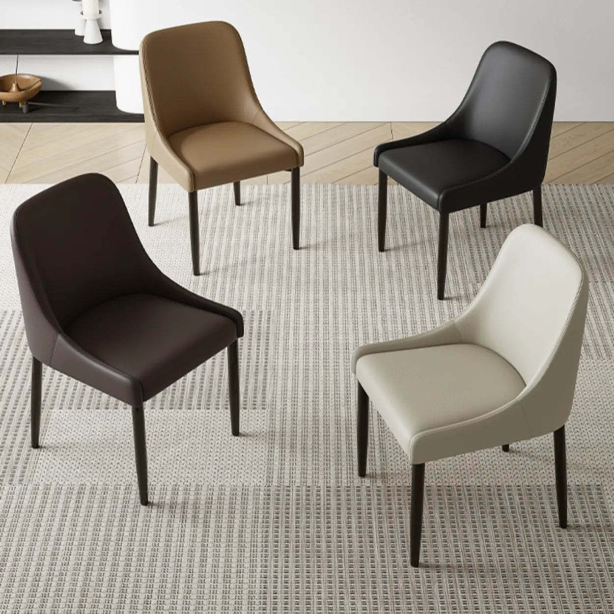 Minimalist Leather Dining Chair with Wood Legs