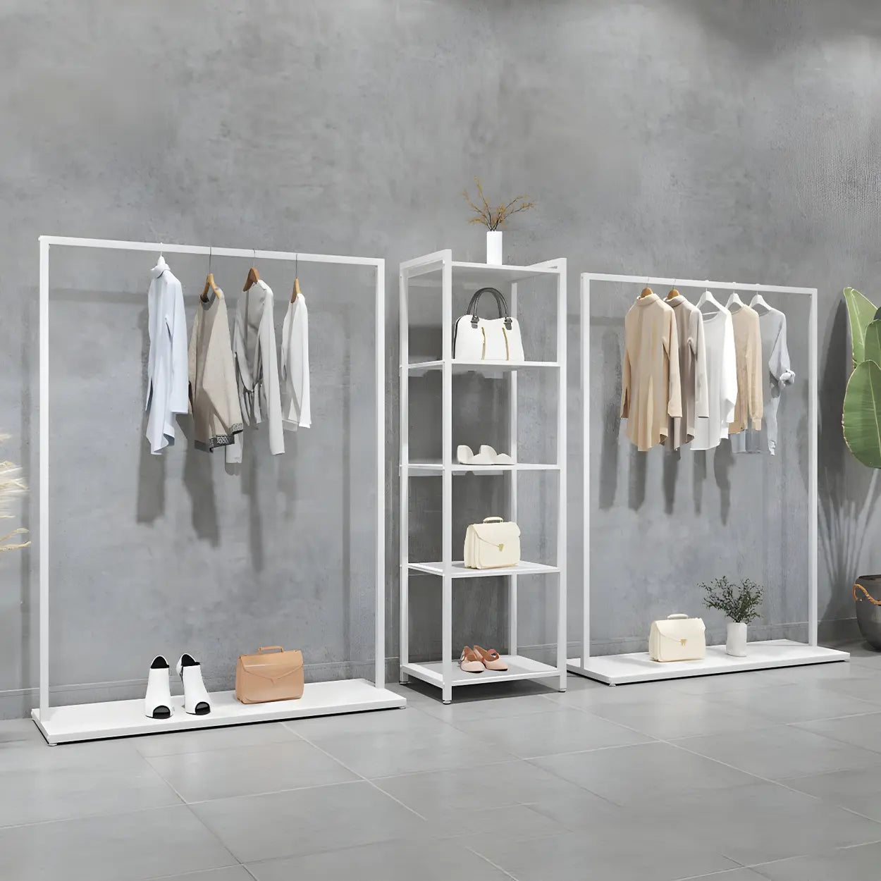 White Metal Freestanding Coat Rack with Shelf