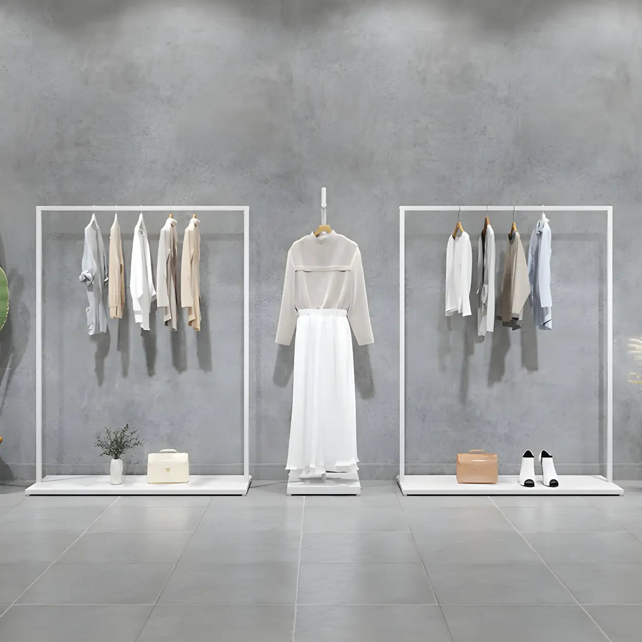 White Metal Freestanding Coat Rack with Shelf