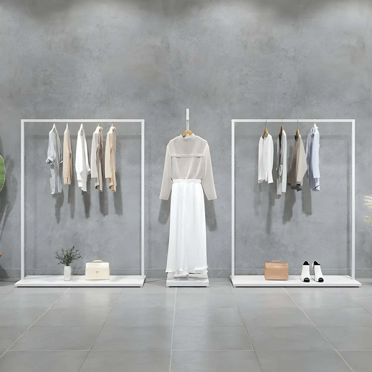 White Metal Freestanding Coat Rack with Shelf