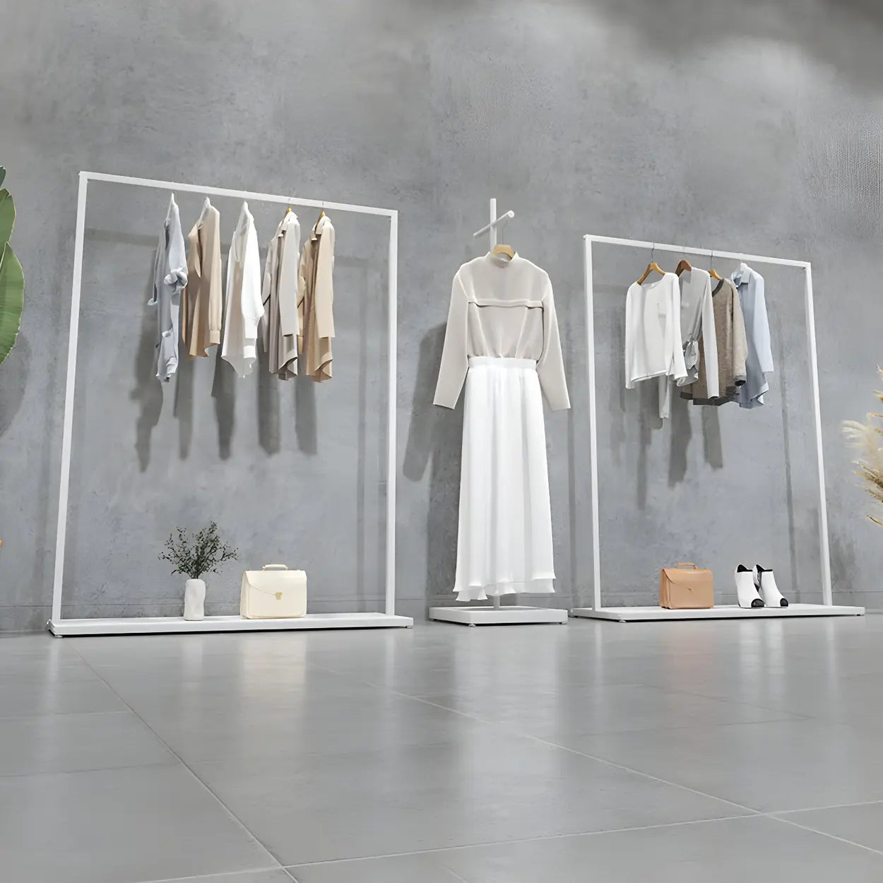 White Metal Freestanding Coat Rack with Shelf
