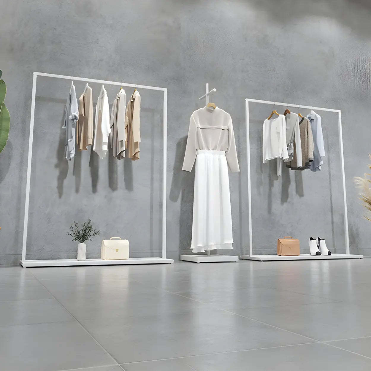 White Metal Freestanding Coat Rack with Shelf