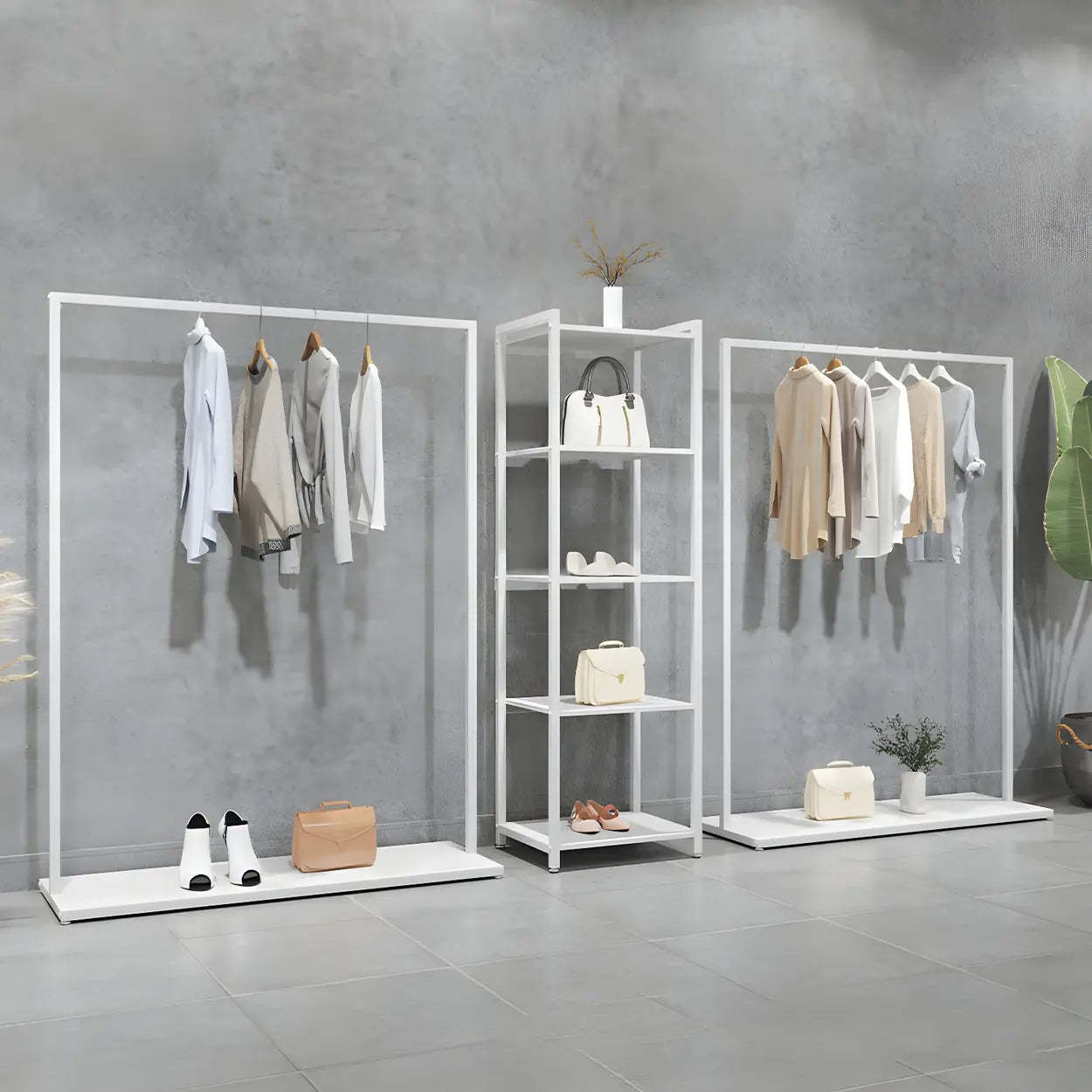White Metal Freestanding Coat Rack with Shelf