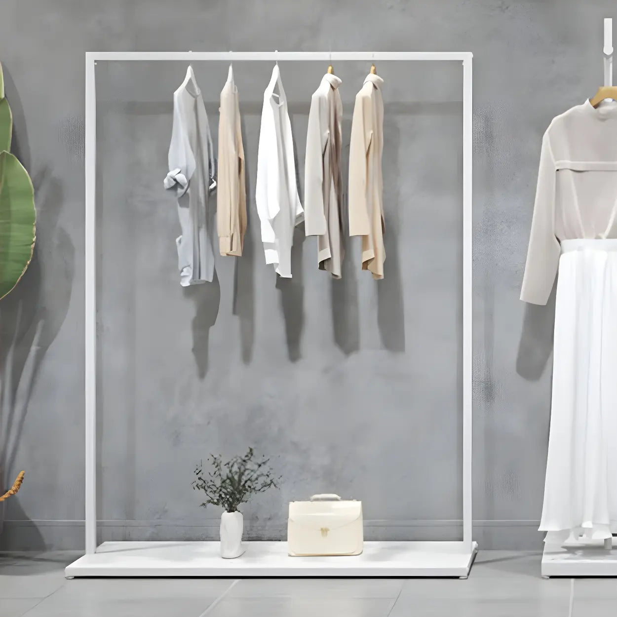 White Metal Freestanding Coat Rack with Shelf