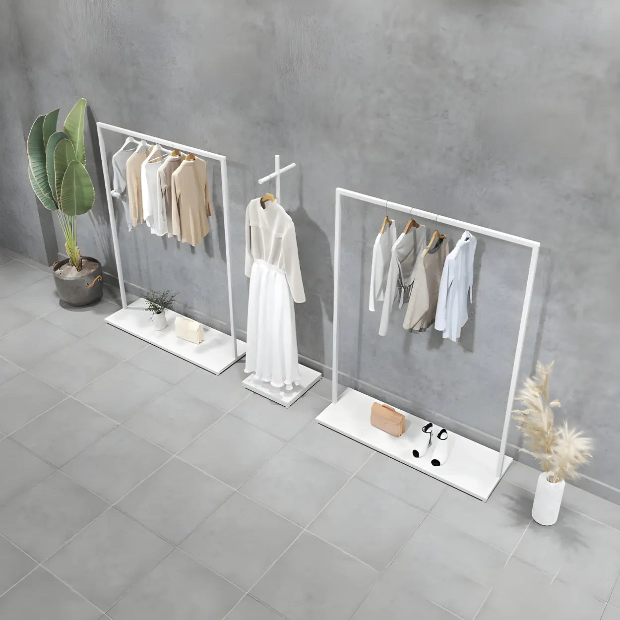 White Metal Freestanding Coat Rack with Shelf