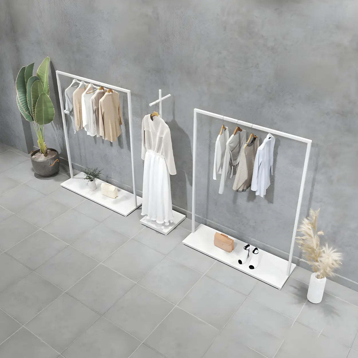 White Metal Freestanding Coat Rack with Shelf