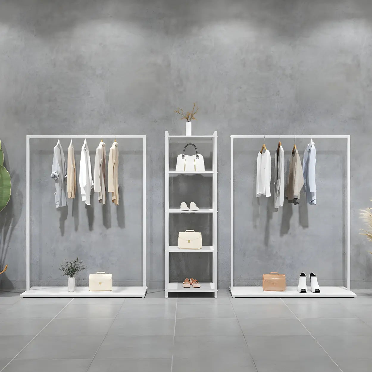White Metal Freestanding Coat Rack with Shelf