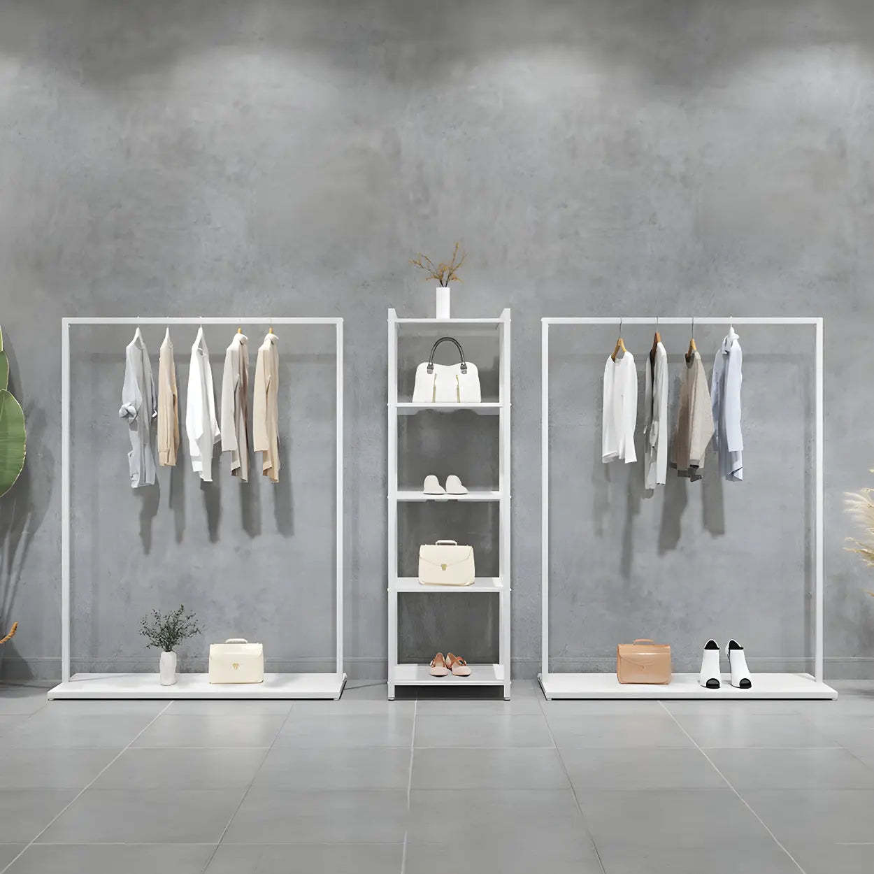 White Metal Freestanding Coat Rack with Shelf