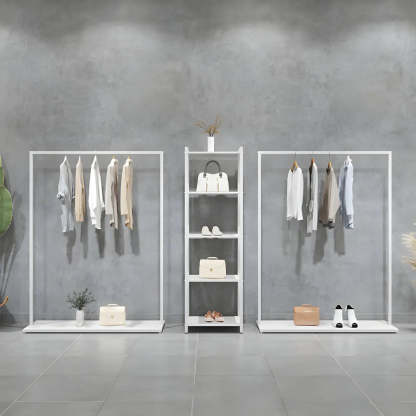 White Metal Freestanding Coat Rack with Shelf