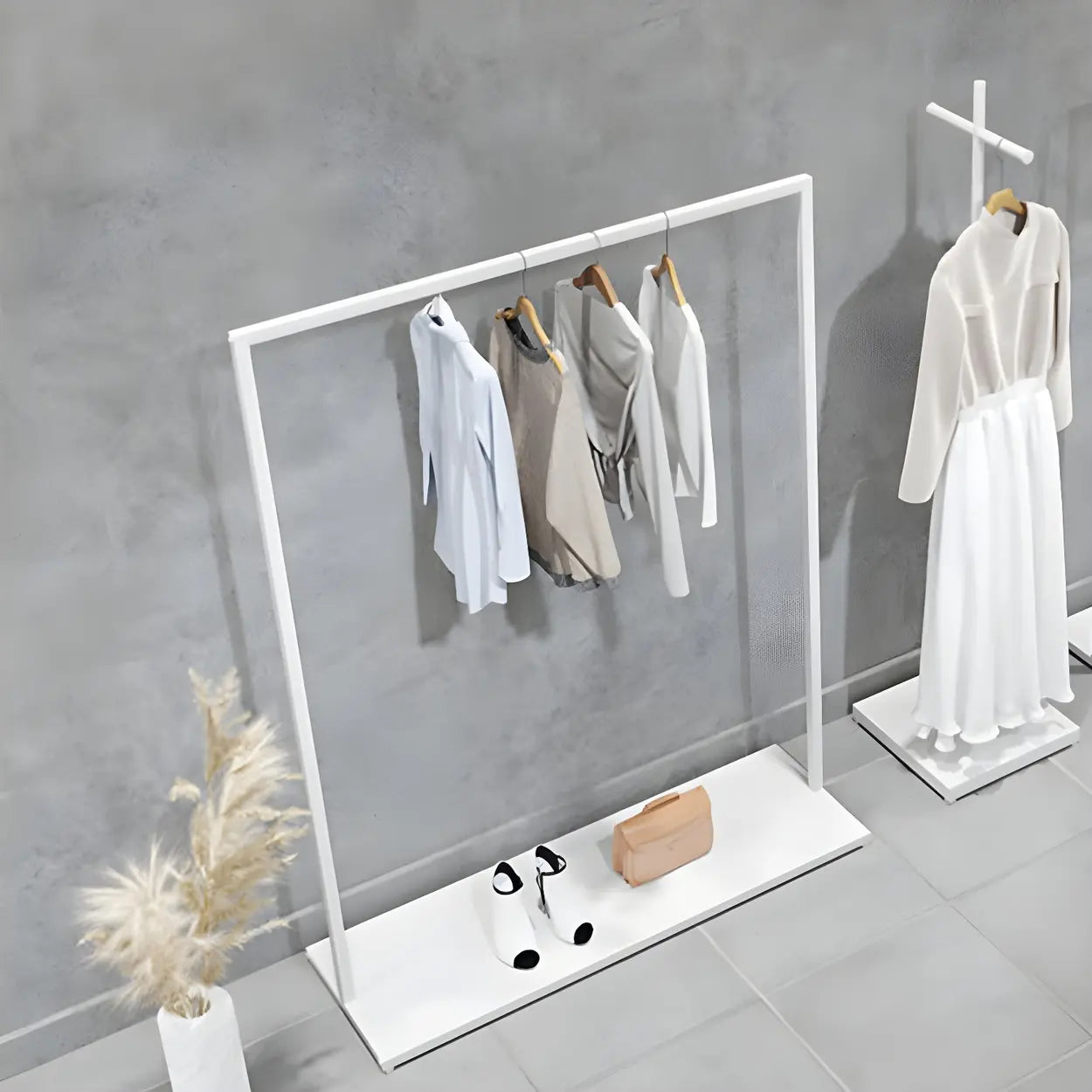 White Metal Freestanding Coat Rack with Shelf