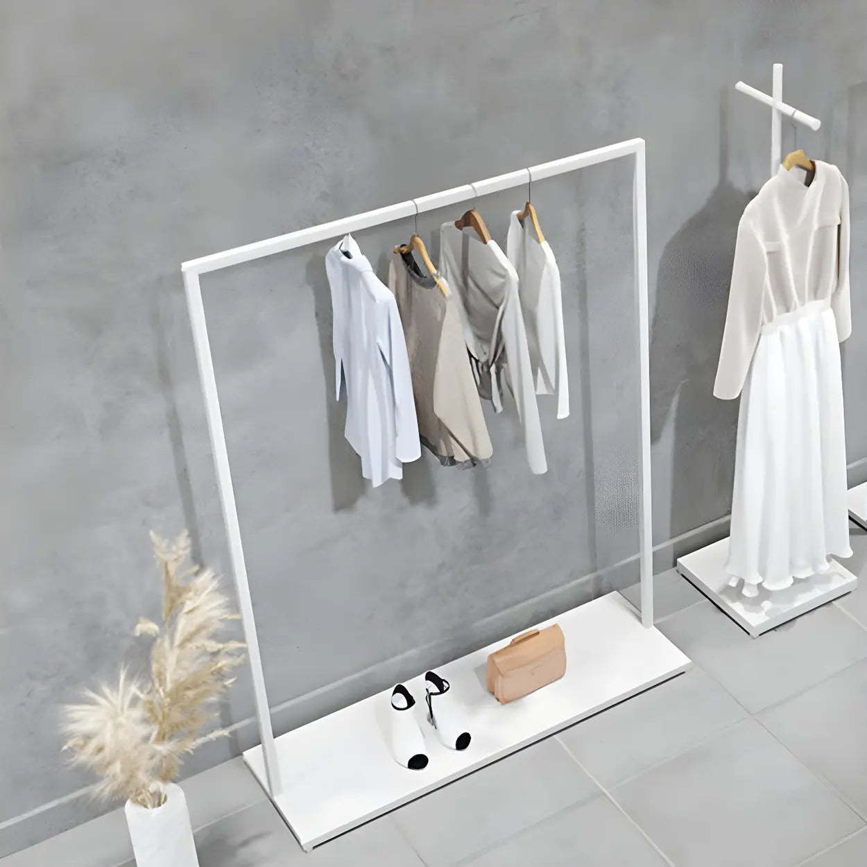 White Metal Freestanding Coat Rack with Shelf