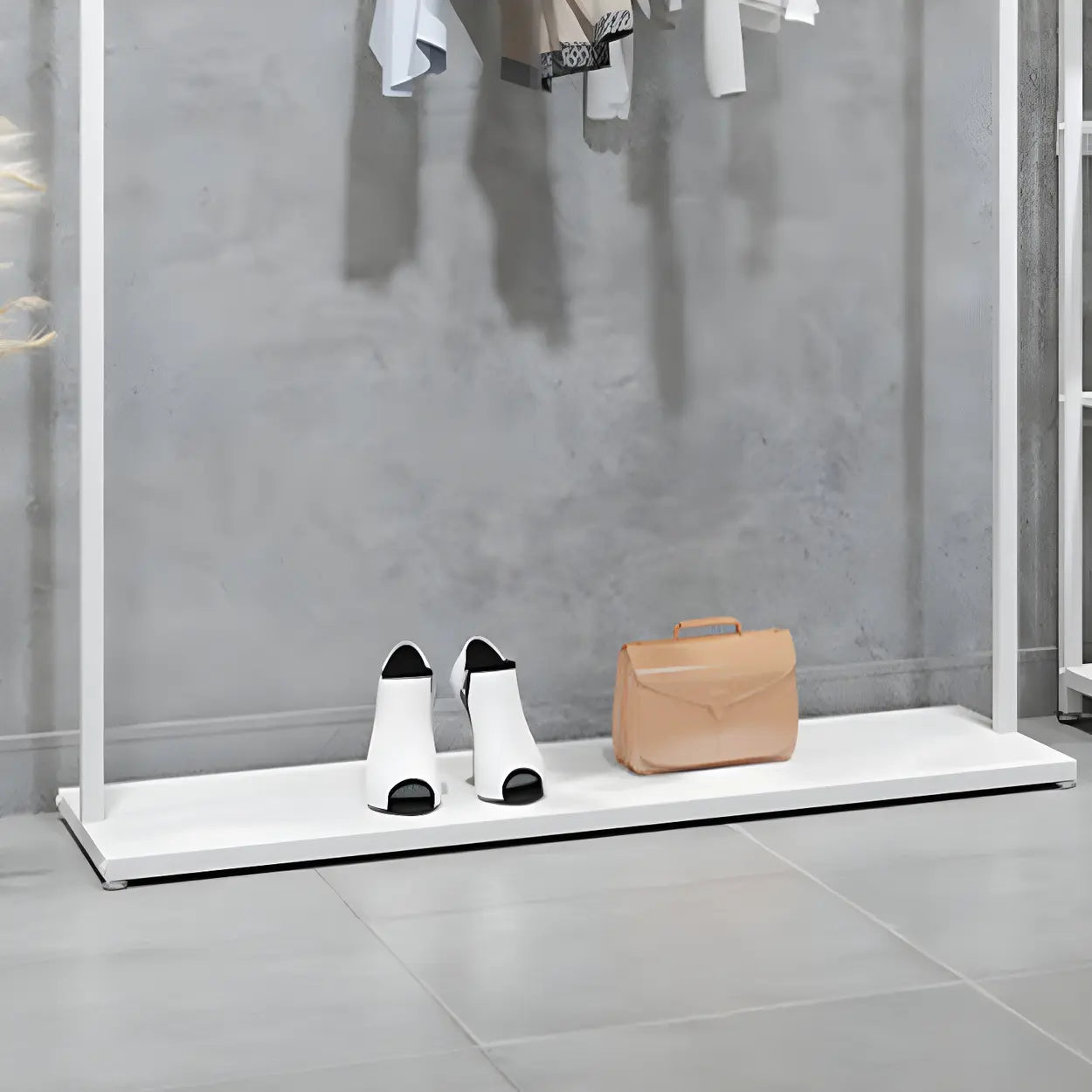 White Metal Freestanding Coat Rack with Shelf