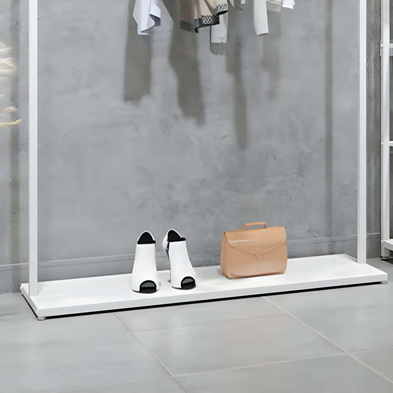 White Metal Freestanding Coat Rack with Shelf