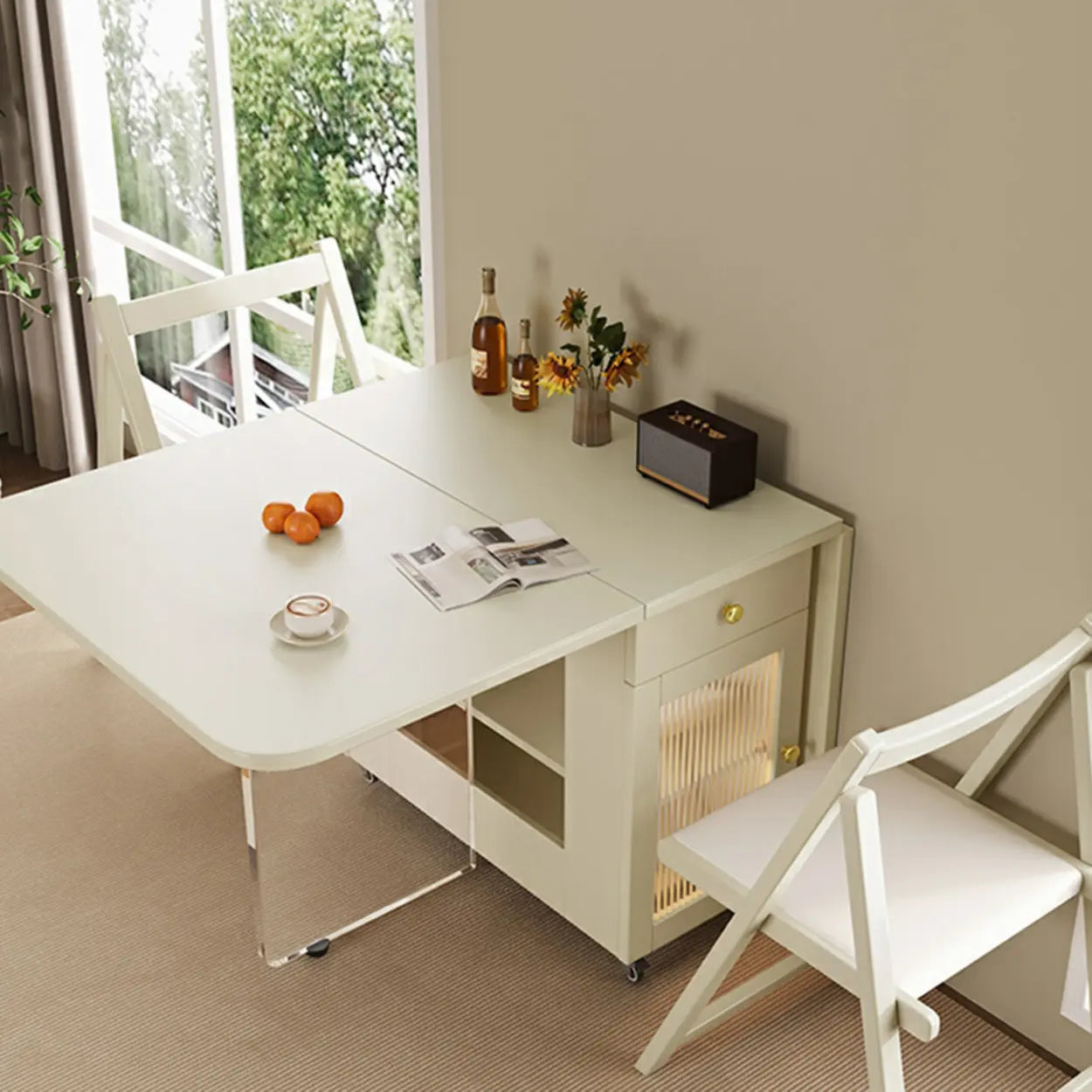 Minimalist White Folding Drop-Leaf Dining Table