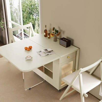 Minimalist White Folding Drop-Leaf Dining Table — Stone / Table Only