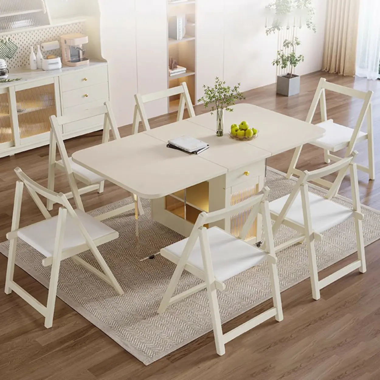 Minimalist White Folding Drop-Leaf Dining Table — Stone / Table Only