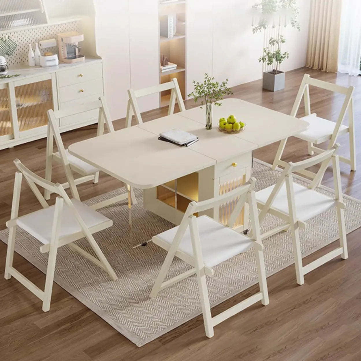 Minimalist White Folding Drop-Leaf Dining Table — Stone / Table Only