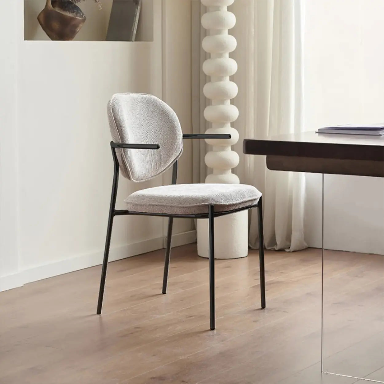 Minimalist Modern Low-Back Fabric Dining Chairs — 2 Pieces Set / Black / White