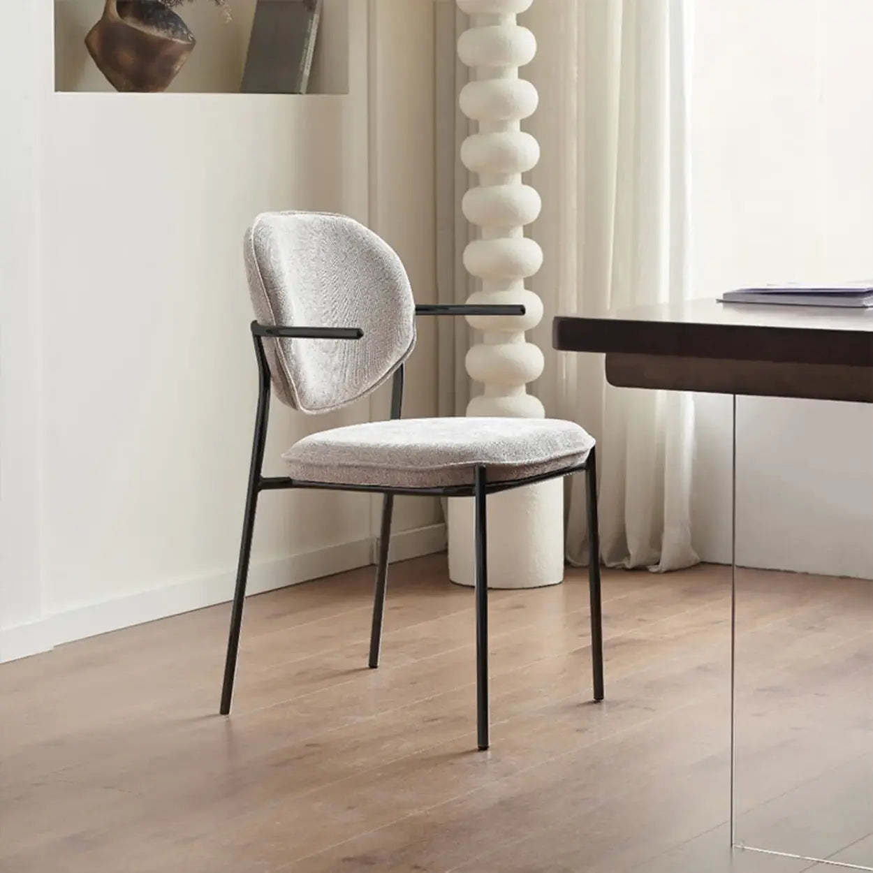 Minimalist Modern Low-Back Fabric Dining Chairs — 2 Pieces Set / Black / White