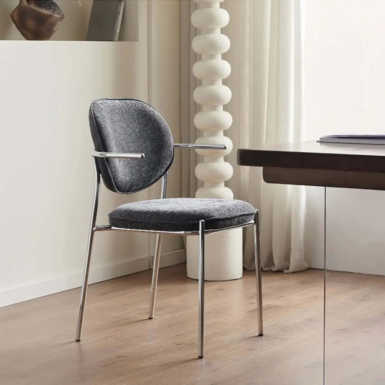 Minimalist Modern Low-Back Fabric Dining Chairs — 1 Pieces Set / Silver / White