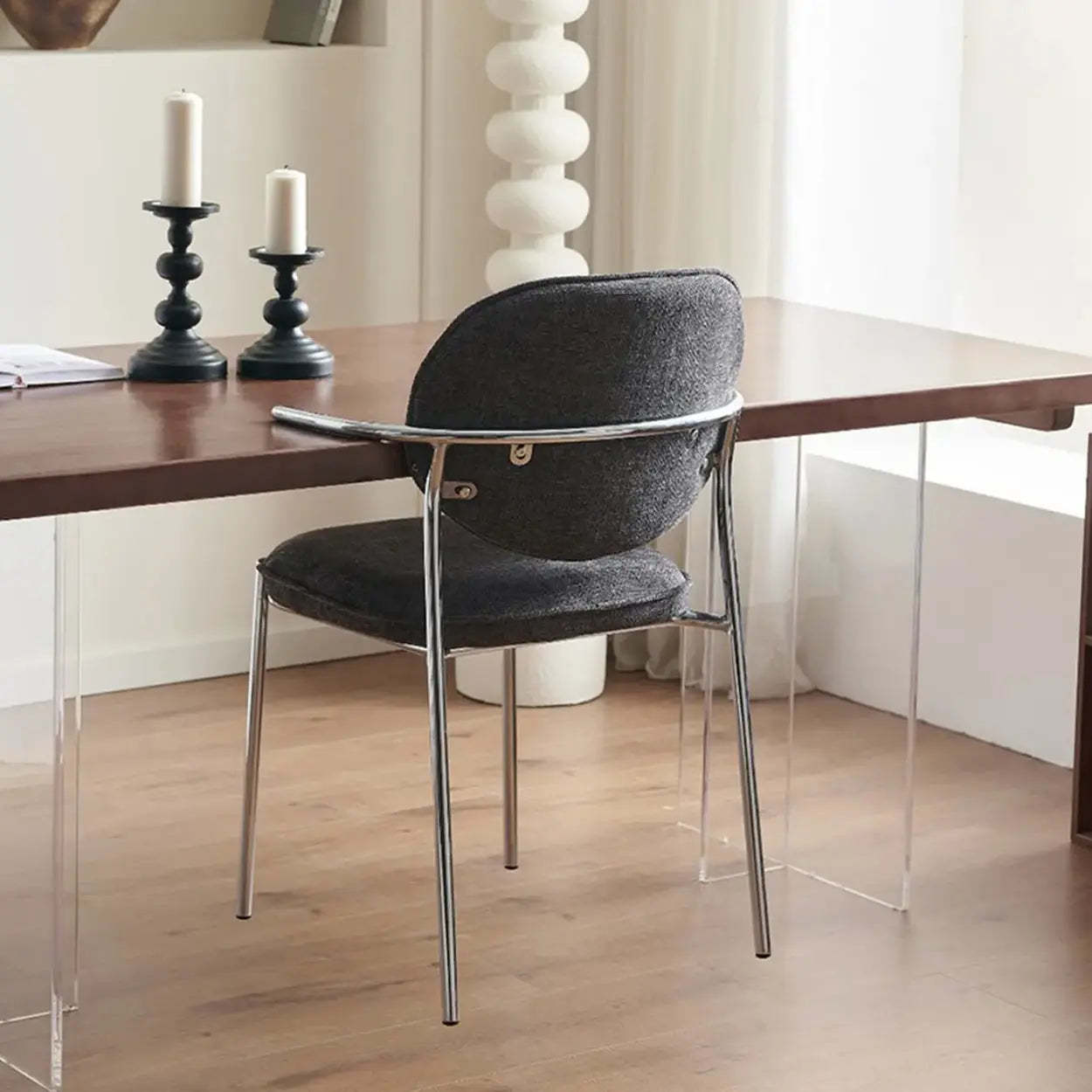 Minimalist Modern Low-Back Fabric Dining Chairs — 1 Pieces Set / Black / White