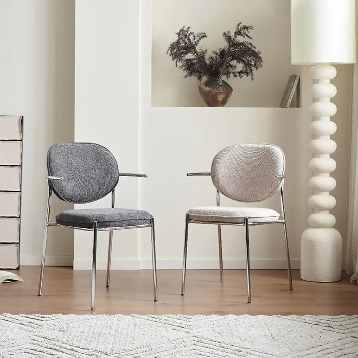 Minimalist Modern Low-Back Fabric Dining Chairs — 1 Pieces Set / Silver / Gray