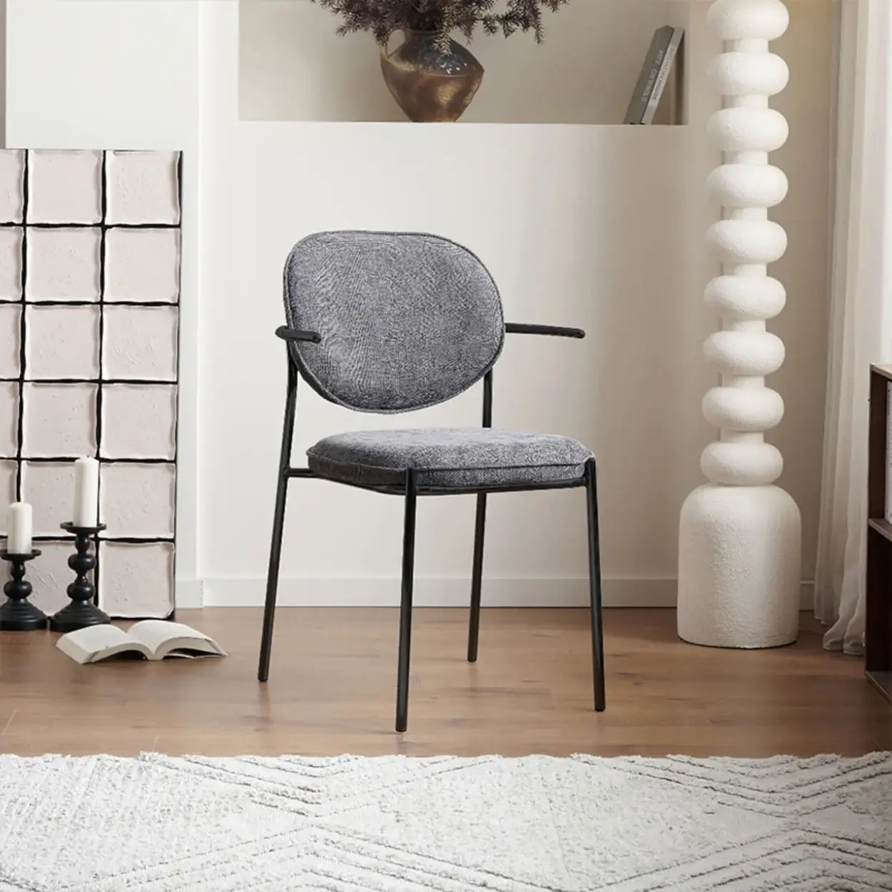 Minimalist Modern Low-Back Fabric Dining Chairs — 2 Pieces Set / Black / Gray