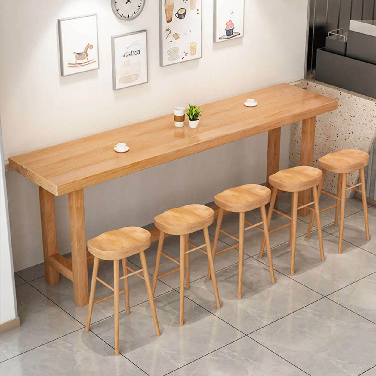 Minimalist Wood Bar Table with Footrest