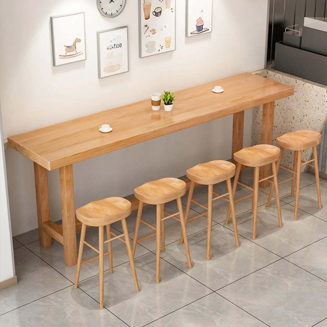 Minimalist Wood Bar Table with Footrest — Table Only