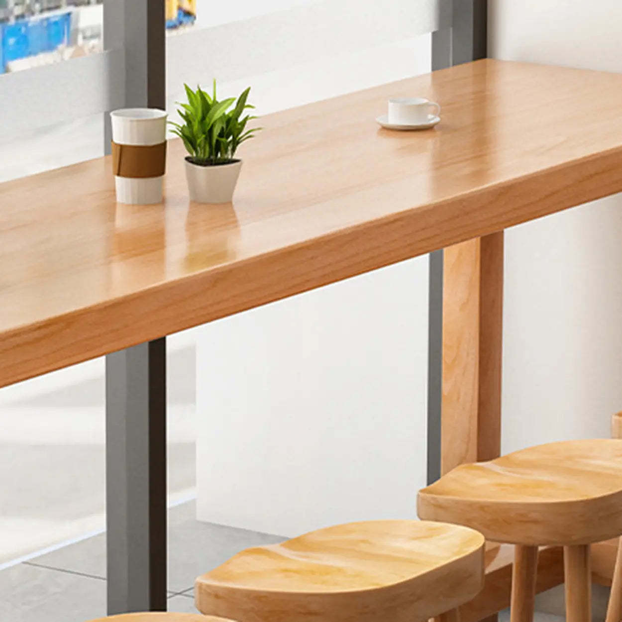 Minimalist Wood Bar Table with Footrest — Table Only