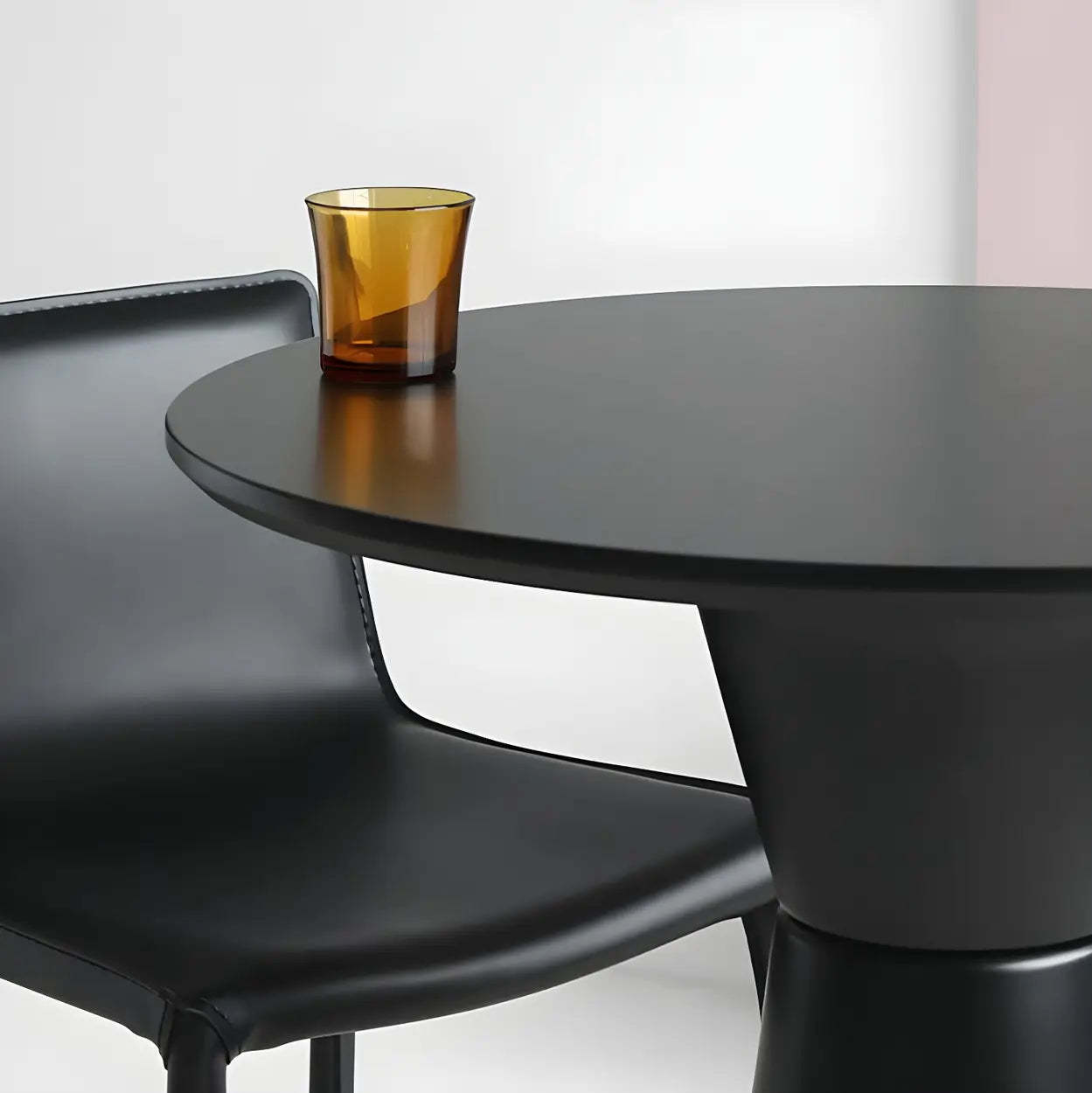 Minimalist Modern Round Wood Pedestal Bar Table for Two — Without Chairs / Brown/ Black