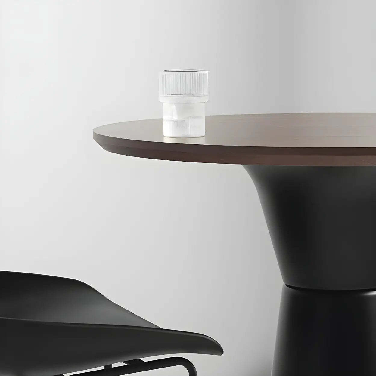 Minimalist Modern Round Wood Pedestal Bar Table for Two — Without Chairs / Natural/ White