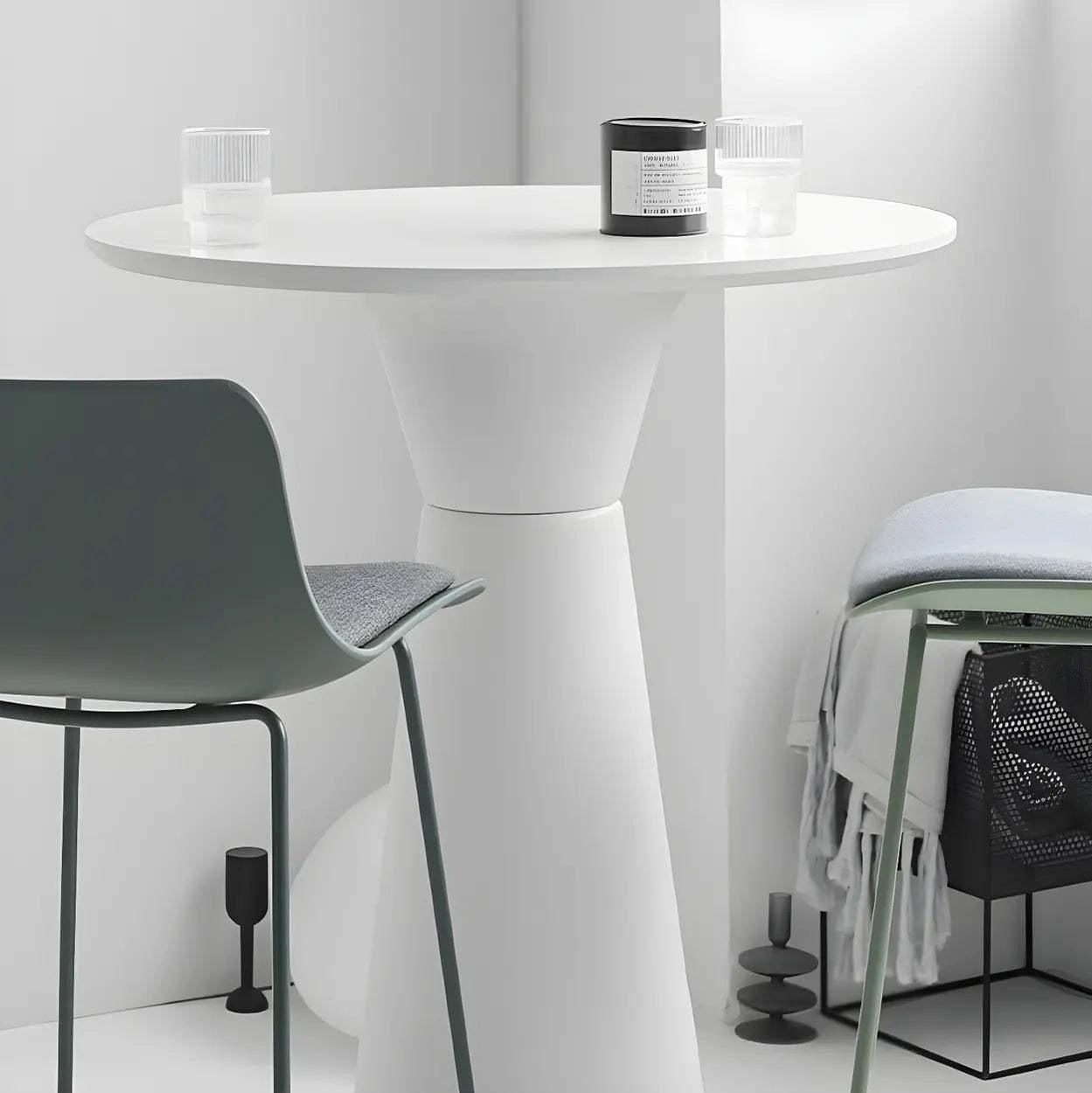 Minimalist Modern Round Wood Pedestal Bar Table for Two