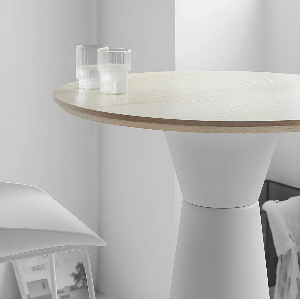 Minimalist Modern Round Wood Pedestal Bar Table for Two