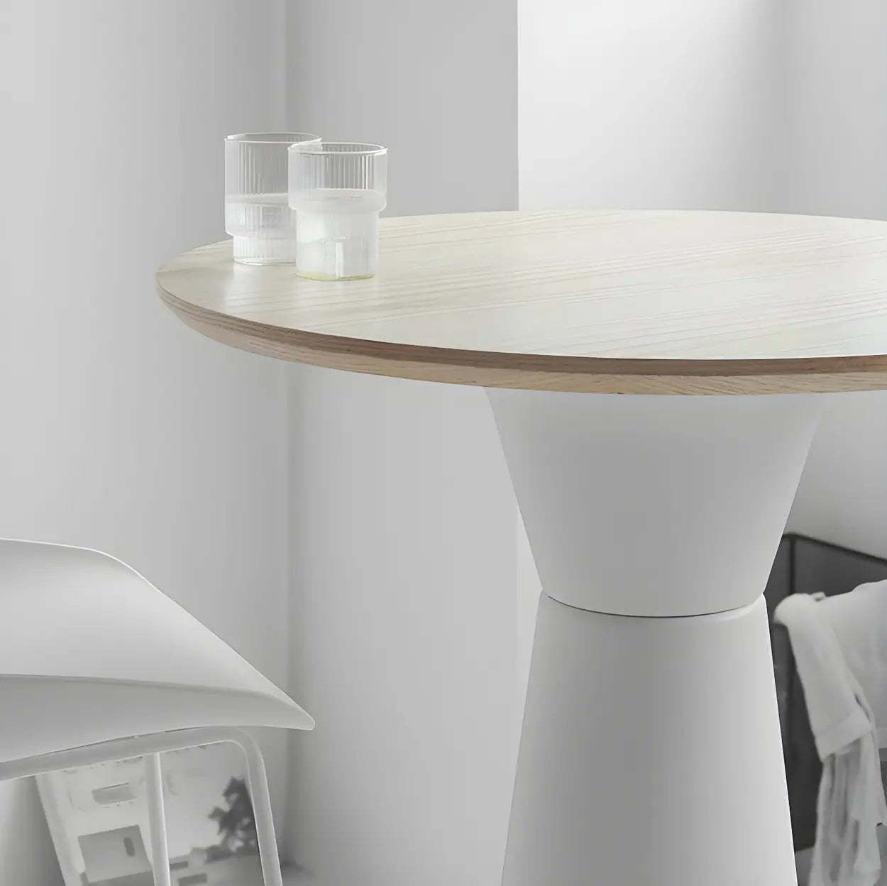 Minimalist Modern Round Wood Pedestal Bar Table for Two