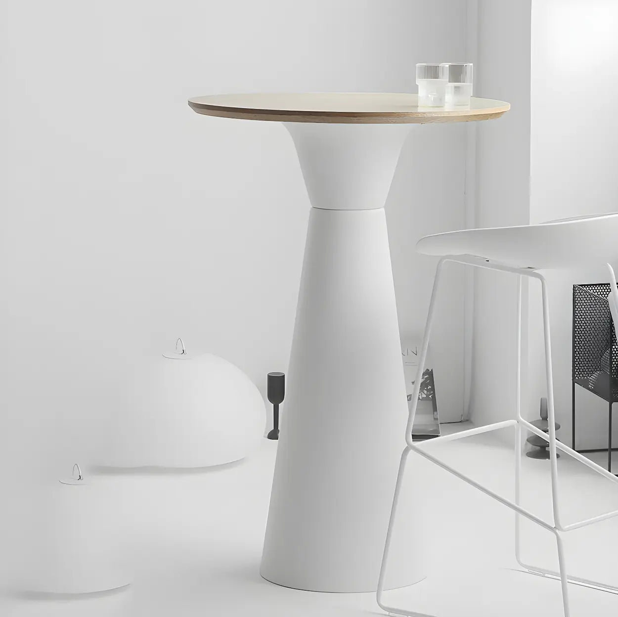 Minimalist Modern Round Wood Pedestal Bar Table for Two — Without Chairs / Brown/ Black