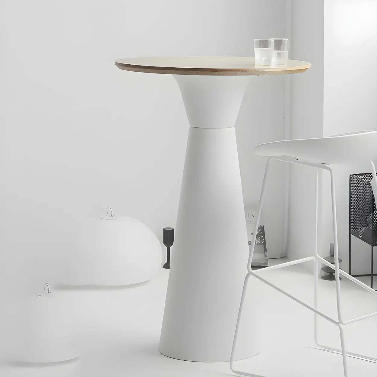 Minimalist Modern Round Wood Pedestal Bar Table for Two — Without Chairs / Brown/ Black
