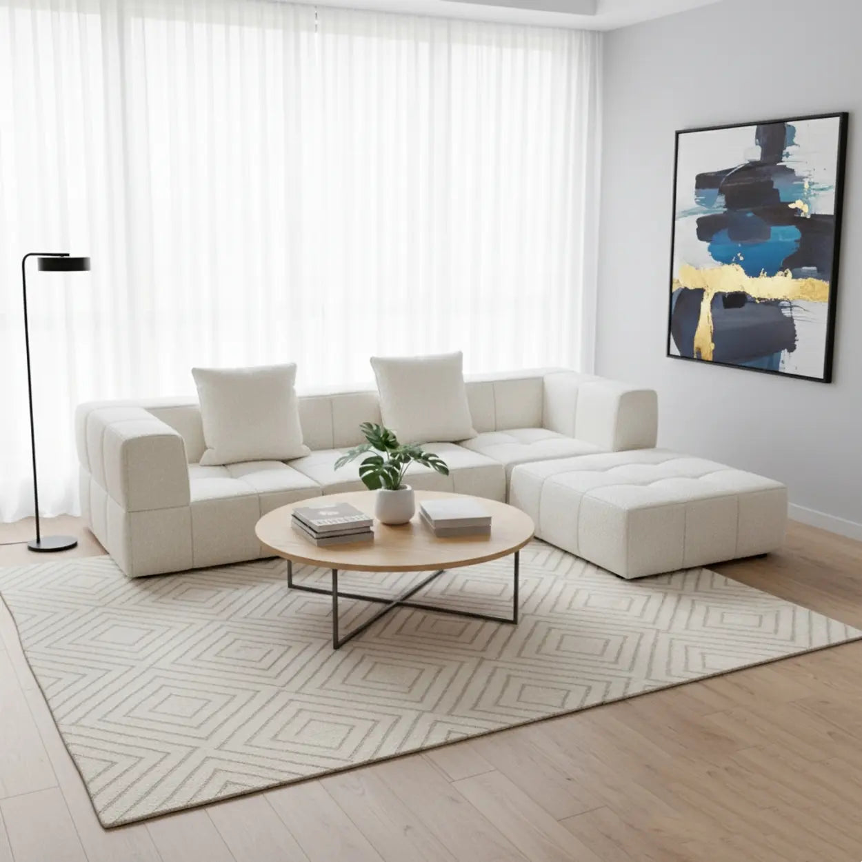 Minimalist White Cotton-Linen Modular Sofa