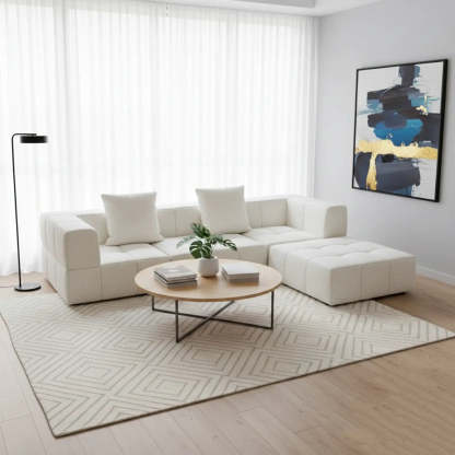 Minimalist White Cotton-Linen Modular Sofa
