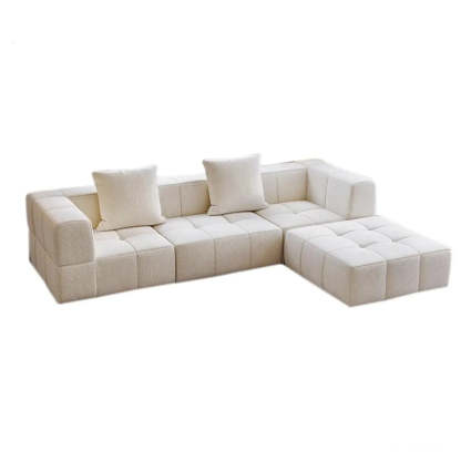 Minimalist White Cotton-Linen Modular Sofa