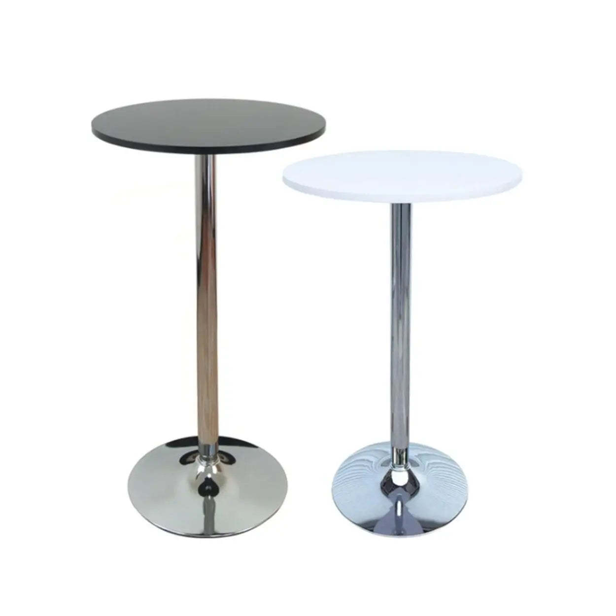 Minimalist White Small Round Metal Bar Table — White/Silver / Table Only