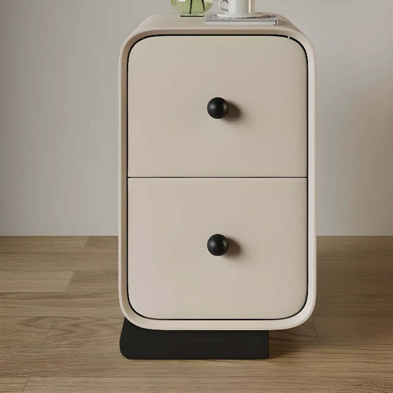 Minimalist Cream Wood 2-Drawer Nightstand — Green